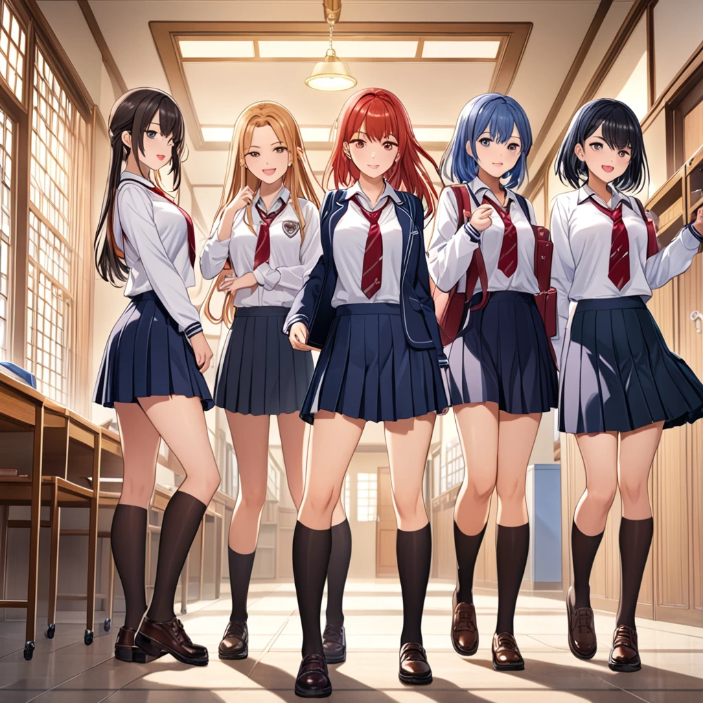 (masterpiece, top quality, best quality, official art, sfw), multiple girls, multiple different characters, school girls, school
