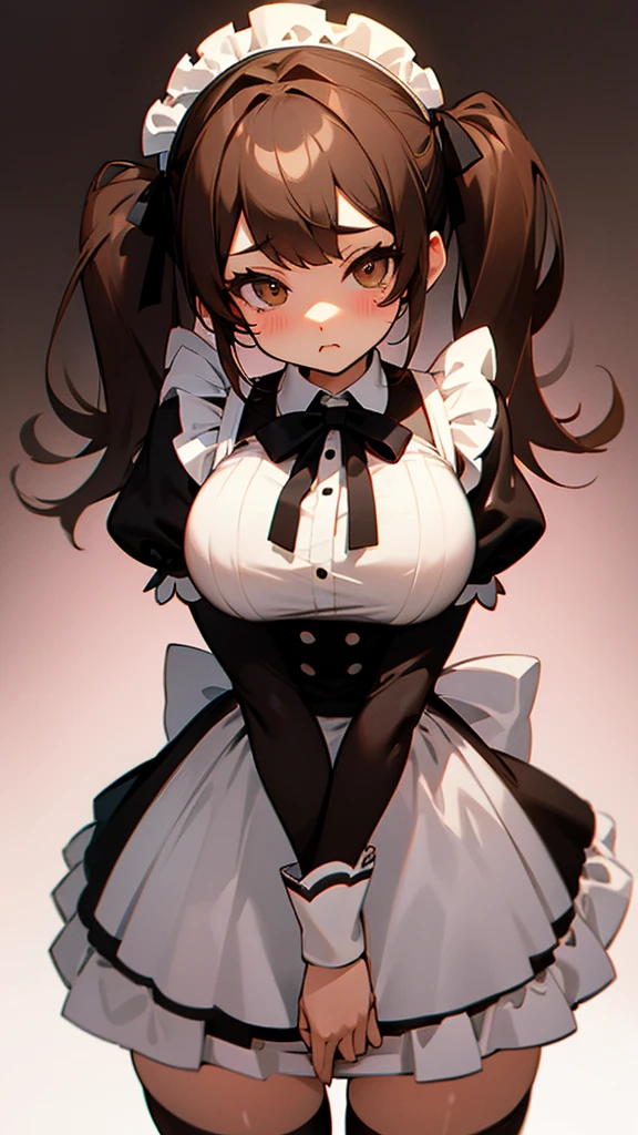 Twin tails Brown Hair
Black knee-high socks Panty shot ta Face White panties Maid clothes tits