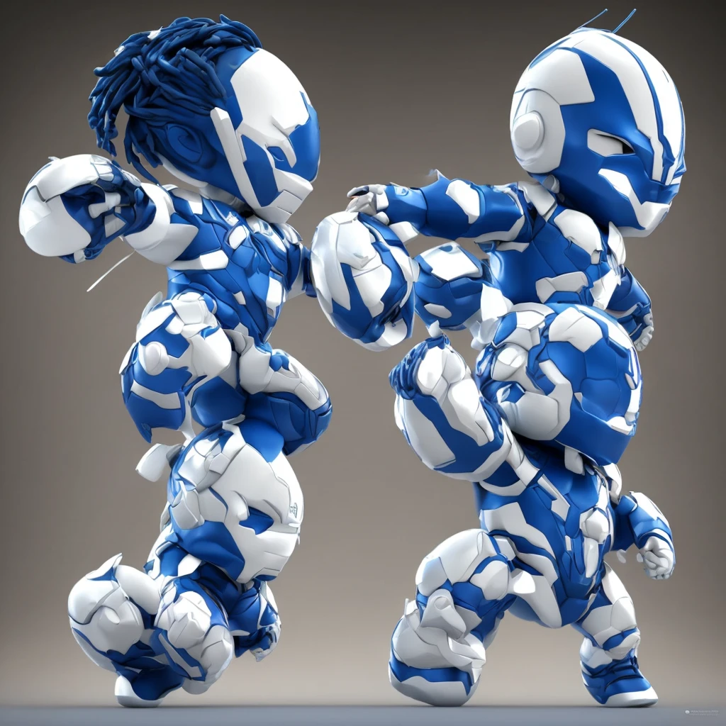 Chibi [nordid man], [blue, white], 3d model vinyl toy, white background, front perspective, minimalistic, OC renderer, C4D
