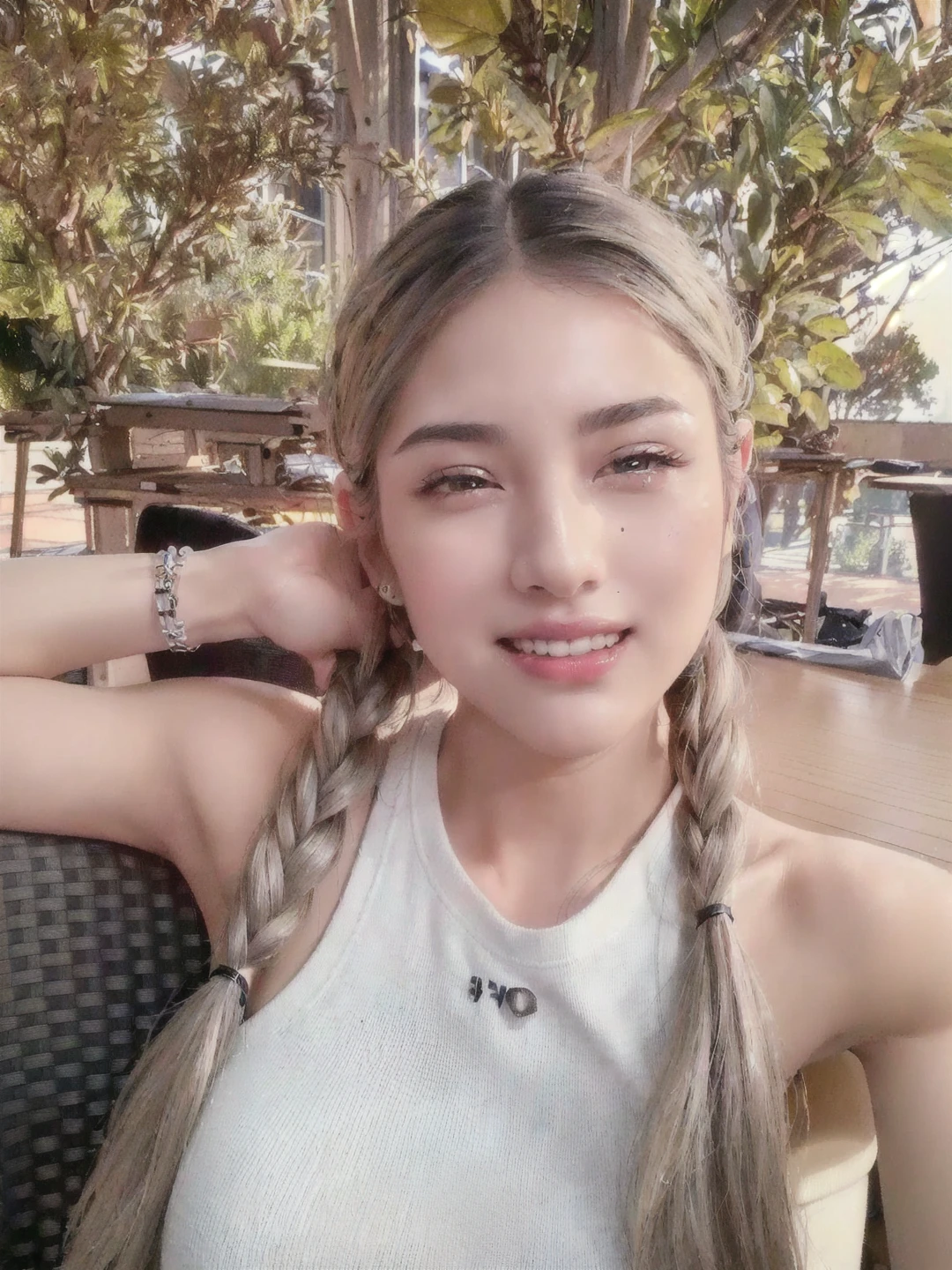 ((8k, RAW photos, top quality, masterpieces), high-definition RAW color photos professional close-up photos, (realistic, photorealism: 1.37), (highest quality), (best shadows), (best illustrations), collarbones ((big)), ((erotic, sexy, ultra high resolution, high-definition CG unified 8K wallpapers, physically based rendering, movie lighting), (aegyo sal:1), 18 year old girl, (grey blazer, ribbon, socks, high school uniform: 1.2), high school classroom, beautiful detail eyes, light on the face, ((full body shot: 1.2)), especially strong light, (upper eyes, grinning smile:1.2),shiny skin, (((black hair, bob hair:1.2))), ( thick thighs), ulzzang-6500-v1.1:0.2, shy, (flash:1.2), NSFW , (puffy), ((seductive posture: 1.2, attractive: 1.2)), (idle), (sitting at a desk in classroom: 1.2)), ((good anatomy: 1.2)), ((bright and refreshing classroom, background blurred: 1.2)), perfect face, cute face, (high angle shot:1.2)