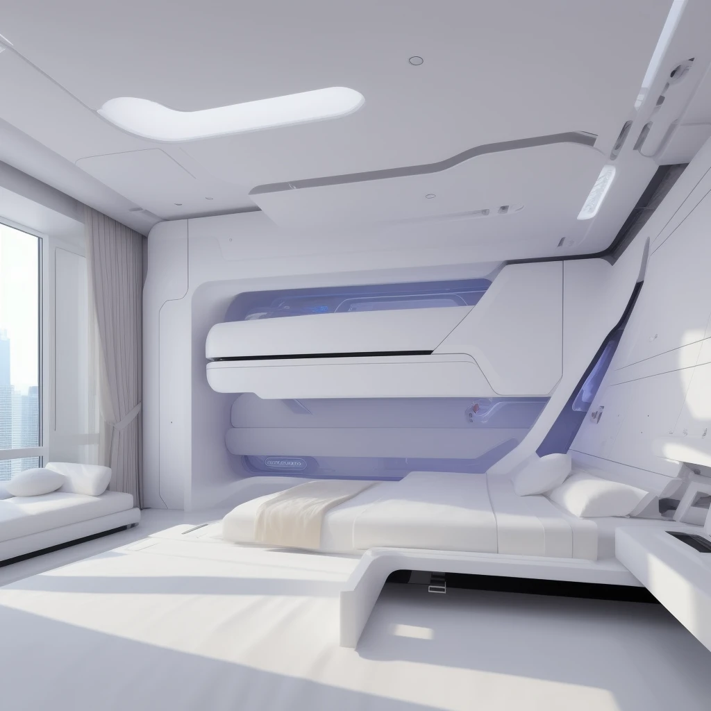 white futuristic bionic bedroom