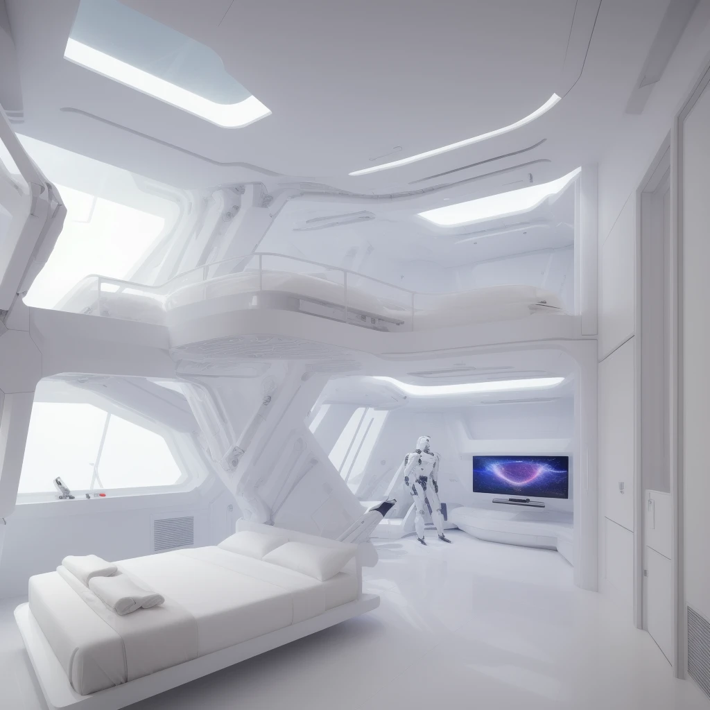 white futuristic bionic bedroom