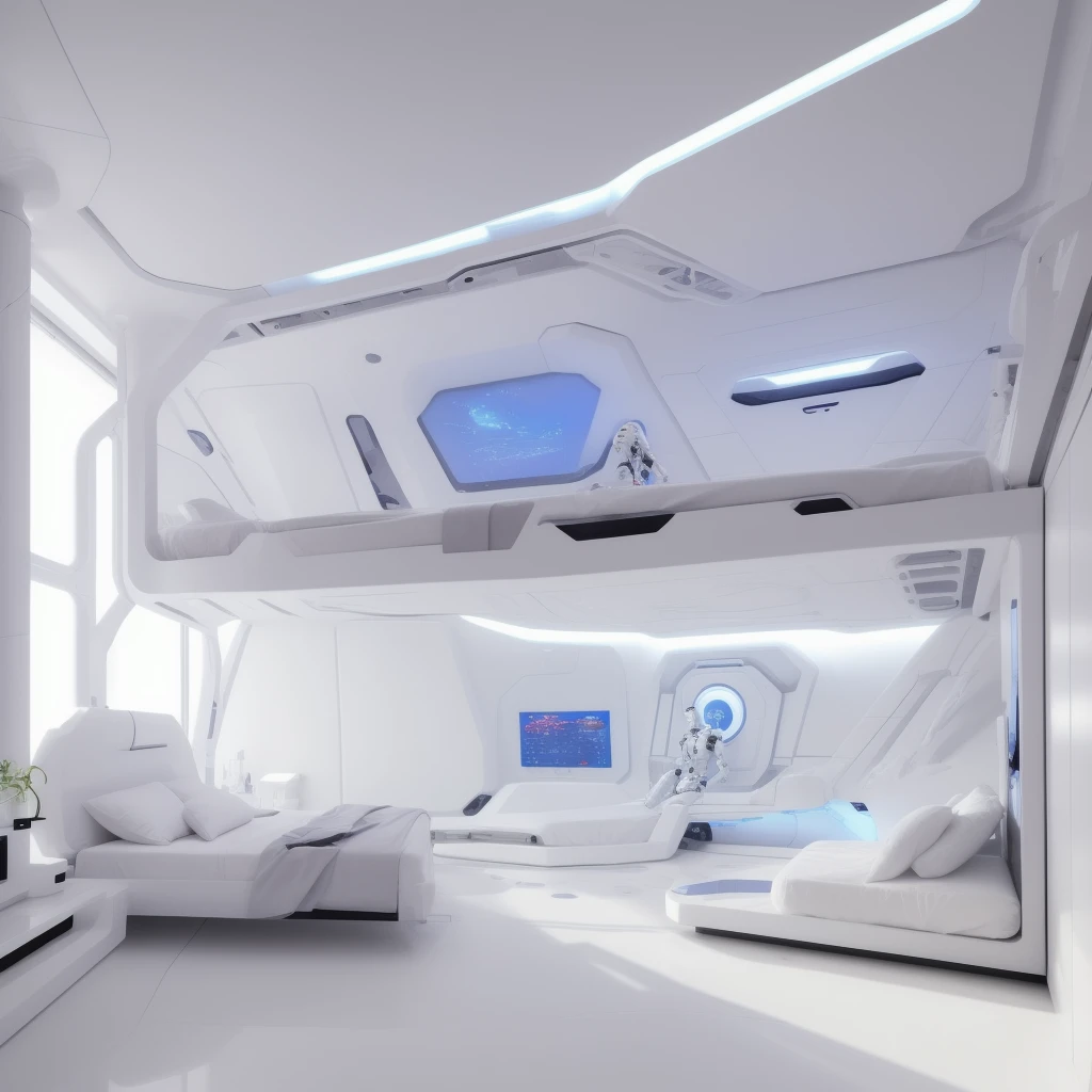 white futuristic bionic bedroom