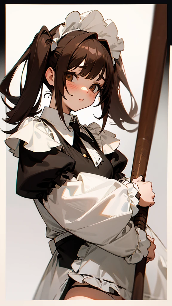 Twin tails Brown Hair
Black knee-high socks Panty shot ta Face White panties Maid clothes Upper body naked