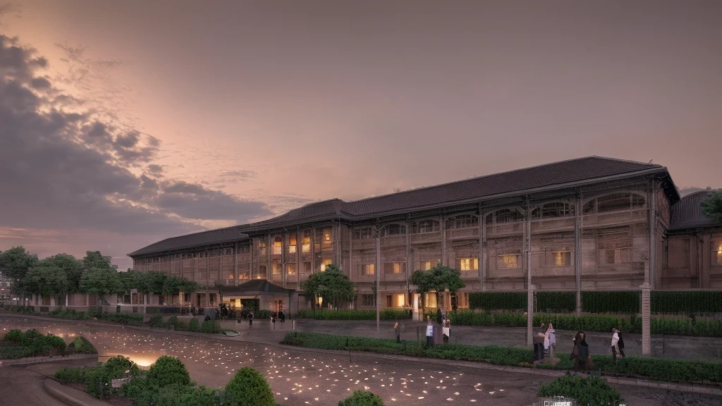 school, many student, tree, car, indochine, masterpiece, best quality, 4k, utral hd, (extremely detailed CG unity 8k wallpaper), (best quality), (best illustration), (best shadow), absurd-res, realistic lighting, (Abyss), beautiful detailed glow, art by Petrarch,