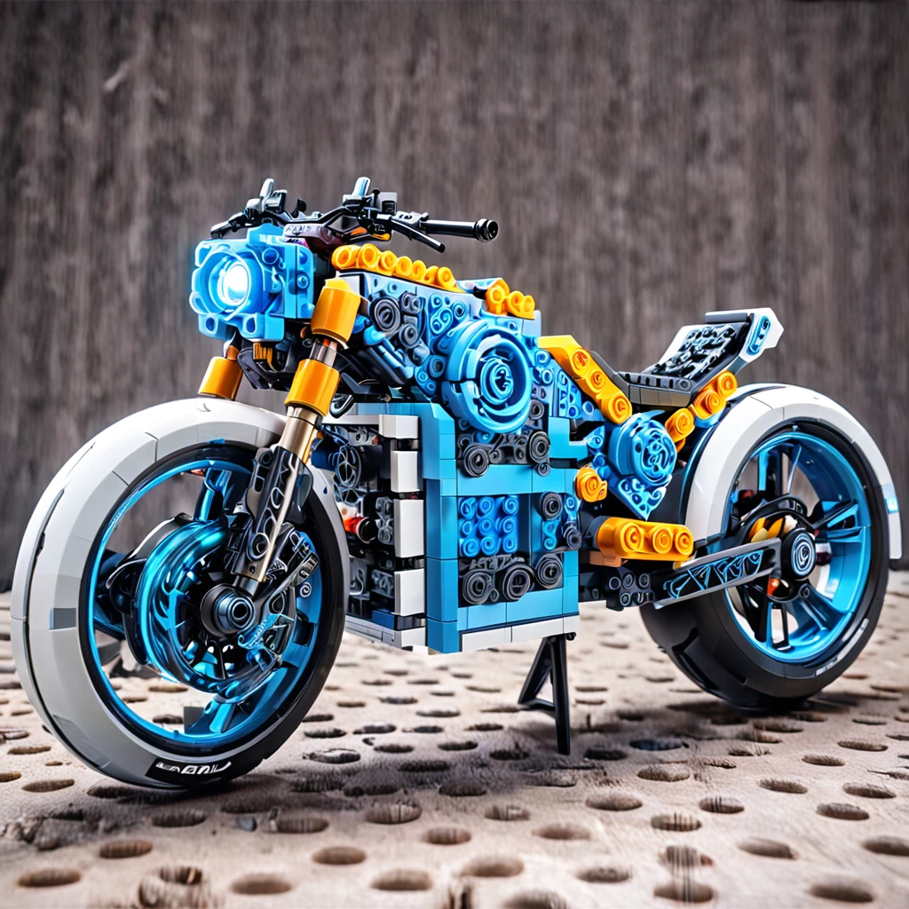 Lego electric motorcycle（（artwork）））， （（best quality））， （（Intricate details））， （（Surreal））（8K）