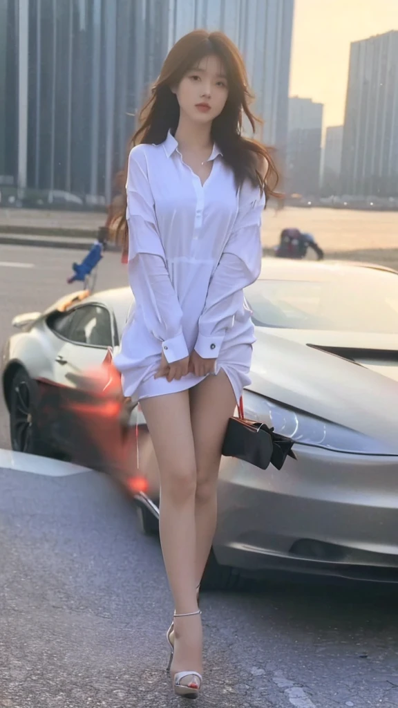 best quality, ultra high resolution, (photorealistic:1.4), (beautiful girl detailed:1.4),20d, solo, long_hair, shirt, dress, high_heels, full_body, look_at_viewer, (8k, RAW photo, best quality, mastery:1.2), (realistic, photo-realistic:1.37), professional lighting, photon mapping, transfer light energy, physically based rendering,