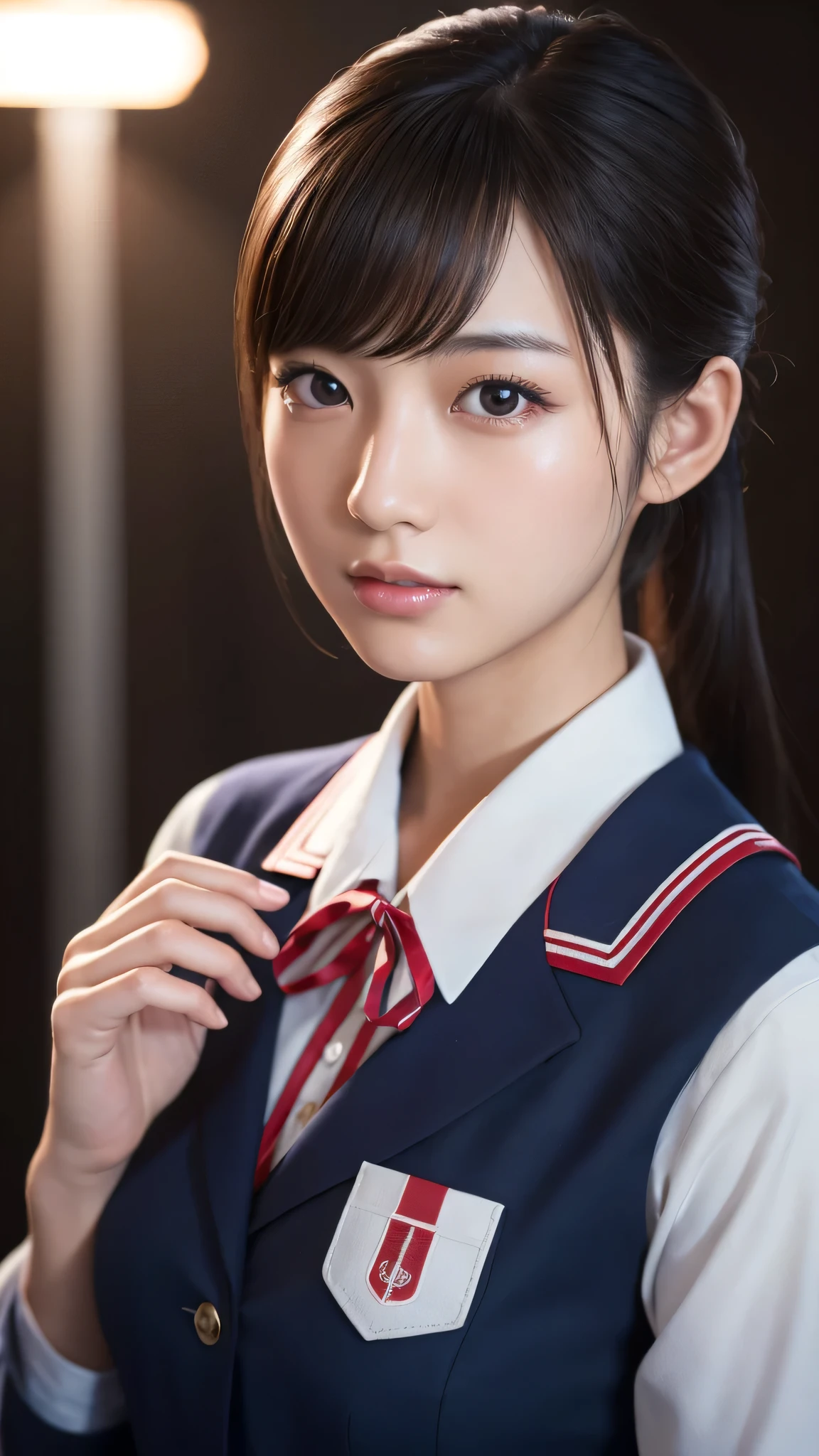 A beautiful young Japanese woman, around 20 years old, wearing a stewardess uniform, ultra-detailed, 8K resolution, highly realistic, cinematic lighting, best quality, masterpiece, photorealistic, physically-based rendering, extremely detailed, vivid colors, professional, sharp focus, studio lighting