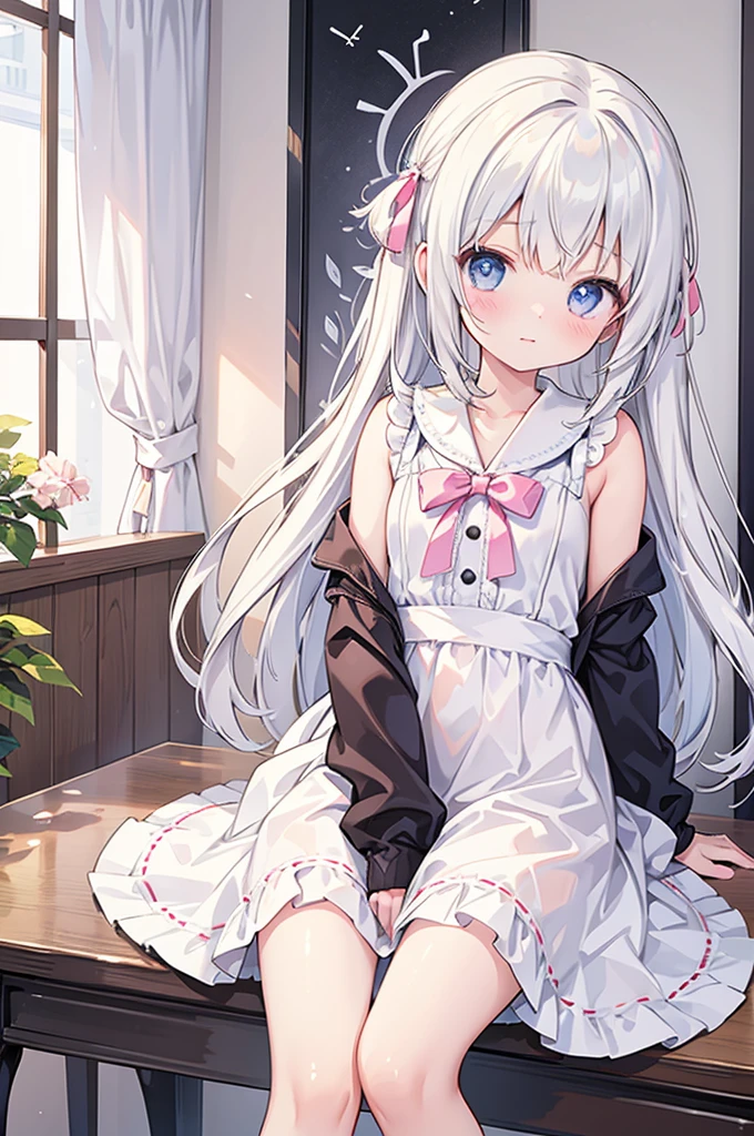 One Girl、Two knots、Twin tailasterpiece、Highest quality、Highest quality、cute　White Streets、It&#39;s fashionable、A sloppy smile、Light blue hair、Light blue eyes、(((NSFW)))　(((Long Hair))) (((infant))) (((5 years old))) (((Completely naked)))