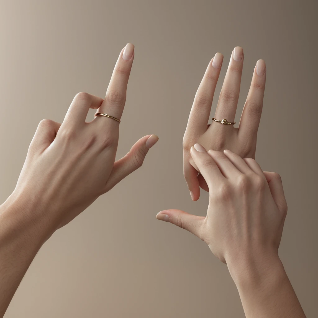 a realistic image of a human hand, which shows the Victory sign. The hand should be clean and well-groomed, with clearly defined fingers and nails. The skin color of the hand should have a natural tone. The hand position should clearly show the victory sign (an upward pointing index finger and middle finger, while the ring finger and little finger are folded in and the thumb slightly overlaps these two fingers) represent. The background should be neutral and blurred, so that the hand remains in focus. The picture should be taken in daylight, to create natural shadows and lights. Please mind that, that the proportions of the hand are correct and aesthetically pleasing."
