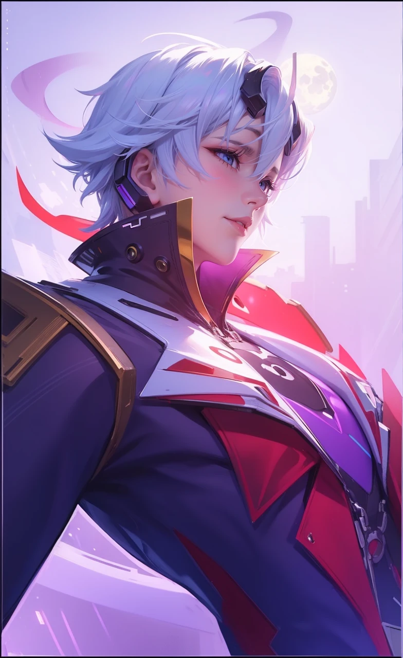 1boy, (extremely beautiful), solo, male focus, cyberpunk, neon lights, vibrant colors, headphones, Cyberpunk, neon, masterpiece, best quality, ultra-detailed, cyberpunk background, detail, in the starry night, moon, explosive and clear eyes, glowing eyes, beautiful details in the wind, little smile.