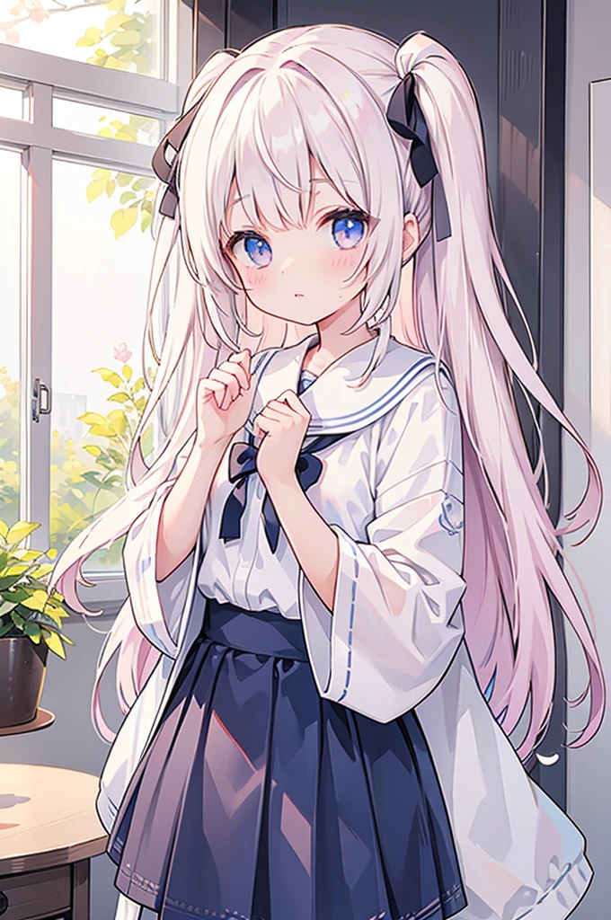 One Girl、Two knots、Twin tailasterpiece、Highest quality、Highest quality、cute White Streets、It's fashionable、A sloppy smile、Light blue hair、Light blue eyes、(((NSFW))) (((Long Hair))) (((infant))) ((())) (((Completely naked)))