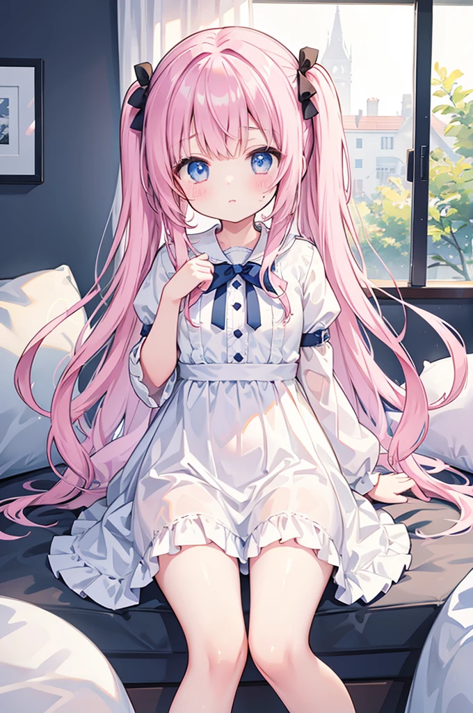 One Girl、Two knots、Twin tailasterpiece、Highest quality、Highest quality、cute White Streets、It's fashionable、A sloppy smile、Light blue hair、Light blue eyes、(((NSFW))) (((Long Hair))) (((infant))) (((5 years old))) (((Completely naked)))