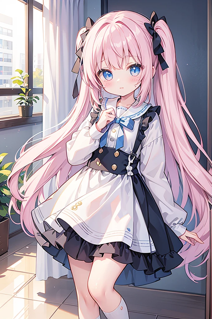 One Girl、Two knots、Twin tailasterpiece、Highest quality、Highest quality、cute　White Streets、It&#39;s fashionable、A sloppy smile、Light blue hair、Light blue eyes、(((NSFW)))　(((Long Hair))) (((infant))) (((5 years old))) (((Completely naked)))