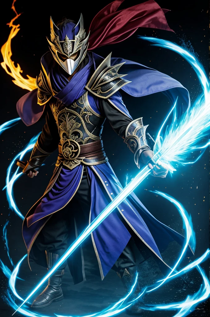 powerful wizard,air powers,from the Mondstadt region of genshin impact with a mask