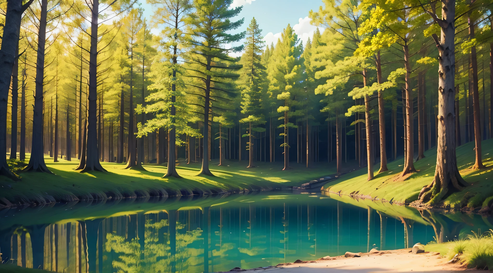 woods with a small lake