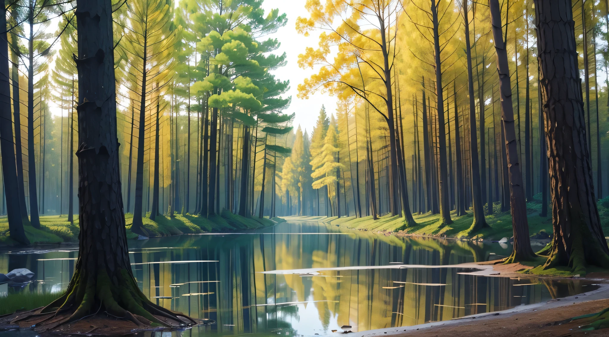 woods with a small lake