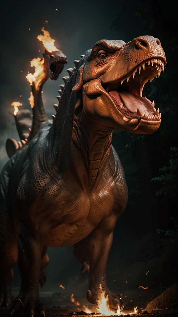 Giant dinosaur breathing fire,Fear,Dark