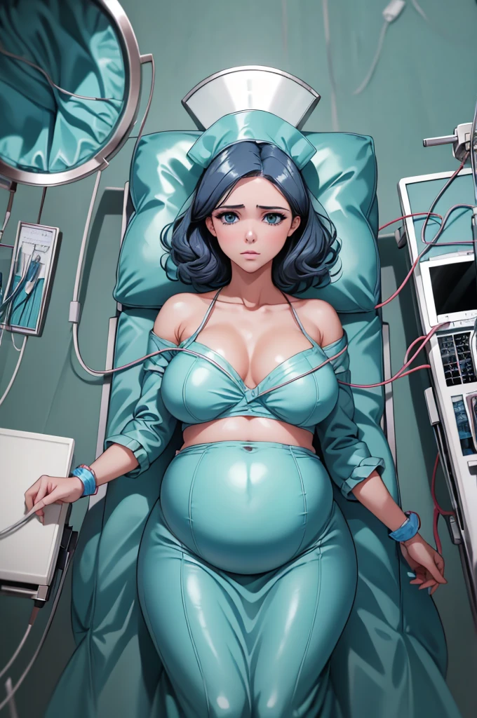 (give a score of 9_give a score of 8_give a score of 7)
masterpiece, highest quality, best quality, view from top down,
1 women, solo, in one hospital, in the operating room, a pregnant woman, about 10 months pregnant, a pregnant woman has a radiant, wrinkle free stomach, she had a look of pain and suffering on her face, frown, surgical cap, lying on the operating bed, lying with arms spread out, spread your arms out, lie with your knees raised, spread her legs wide, bare stomach, show your belly, look at her pregnant belly, the head of the navel is visible, big breasts, tits, beautiful slender legs, water flows out of the vagina all the time, don't put your hands on your stomach, a scene in the operating room shows a pregnant woman suffering from a difficult birth