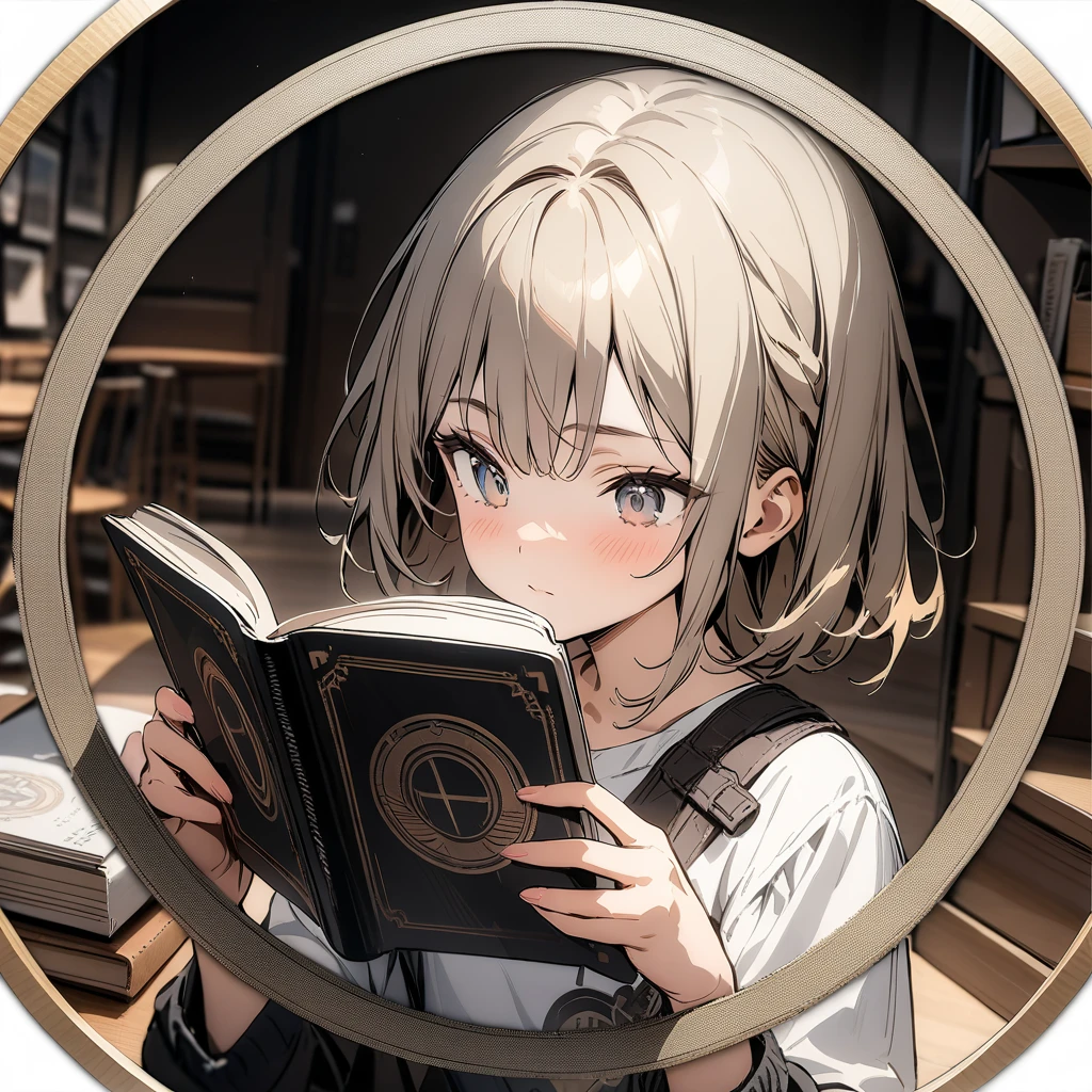 (masterpiece, best quality, circle frame1.7),1girl,, masterpiece art, reading book,icon, circle frame,