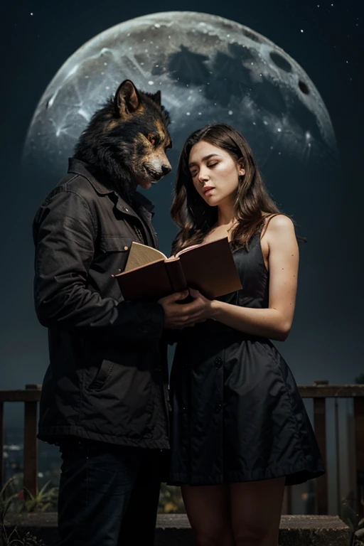 A werewolve and a girl, couple, moonlit, book cover, astonishing