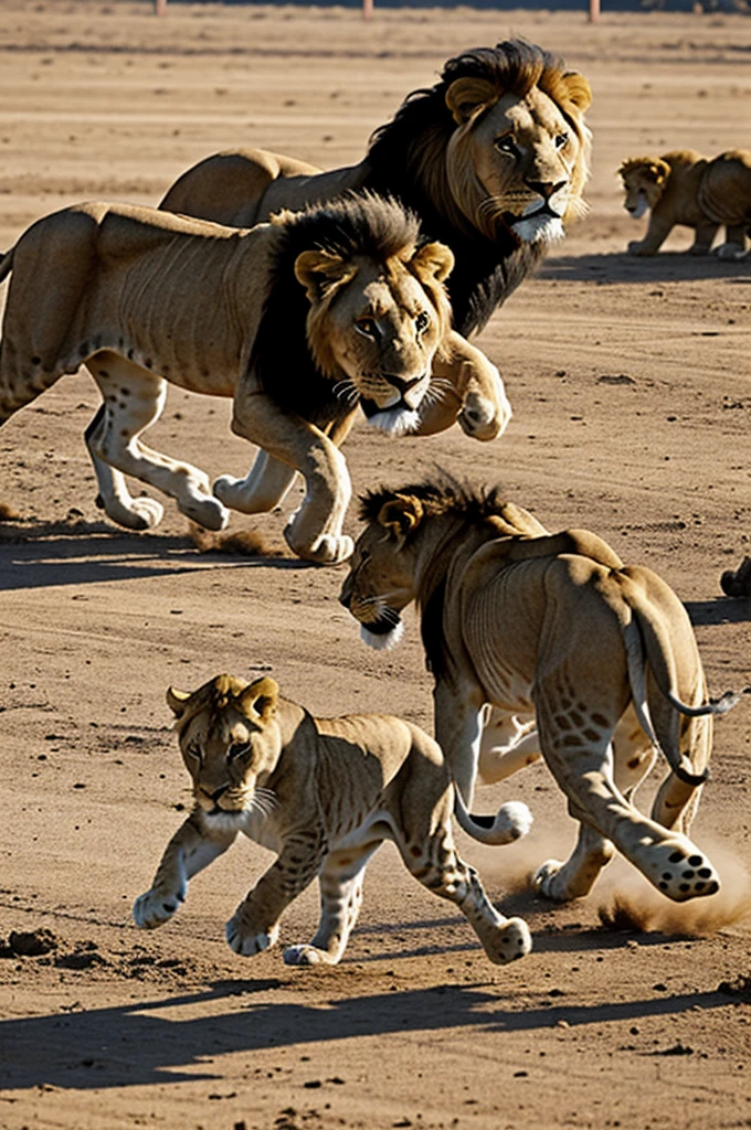 A baby and a Lion racing 