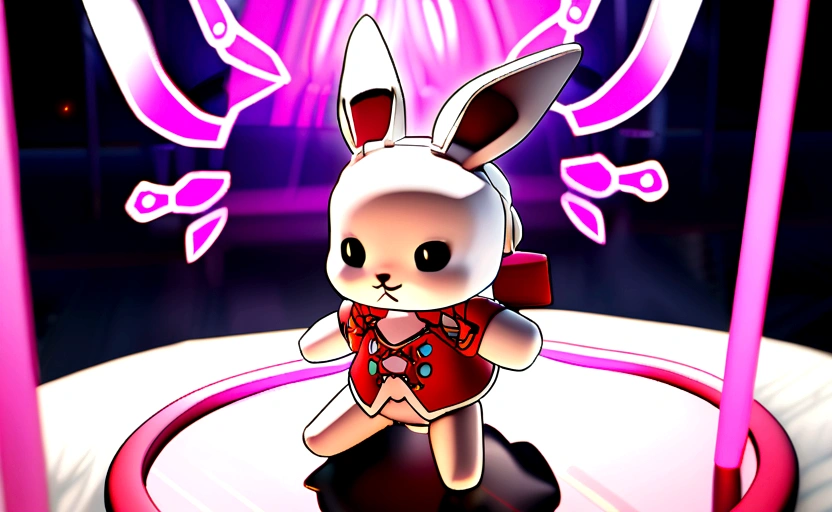 A cute little rabbit character in light 3D with a front