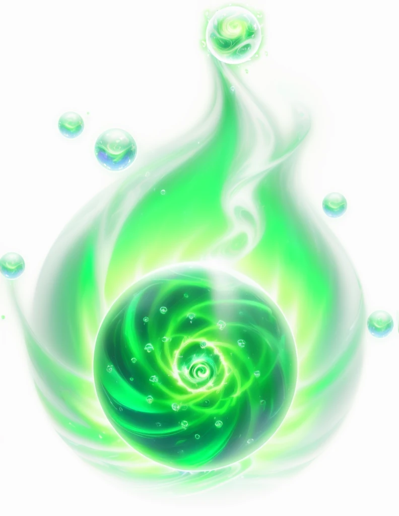 A green vortex,Center is green,Surrounded by bubbles, Mana flows around, iridescence water elemental, Sphere of Agamemnon, holy fire spell art, Green Halo, World of Warcraft Spell Icons, Liquid glowing halo, glowing water element, Radiant slime trail, Ghost Ball, ethereal essence, Where is the art?, Aura of power. detailed