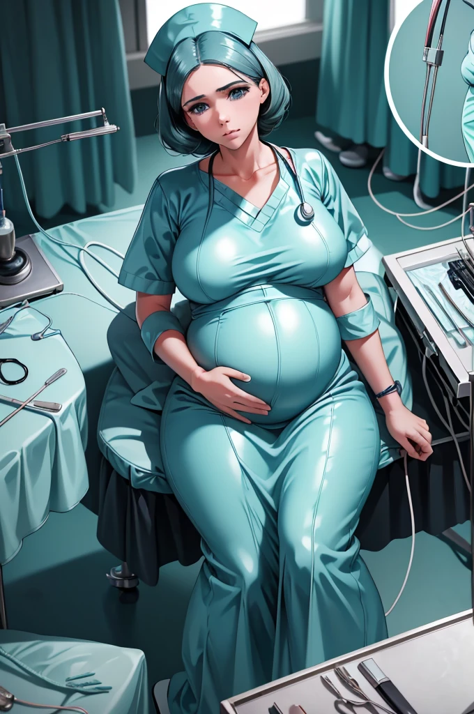 (give a score of 9_give a score of 8_give a score of 7)
masterpiece, highest quality, best quality, view from top down,
1 women, solo, in one hospital, in the operating room, a pregnant woman, about 10 months pregnant, a pregnant woman has a radiant, wrinkle free stomach, she wore a small oxygen mask over her mouth,she had a look of pain and suffering on her face, frown, surgical cap, lying on the operating bed, lying with arms spread out, spread your arms out, lie with your knees raised, spread her legs wide, bare stomach, show your belly, look at her pregnant belly, the head of the navel is visible, big breasts, tits, beautiful slender legs, water flows out of the vagina all the time, don't put your hands on your stomach, a scene in the operating room shows a pregnant woman suffering from a difficult birth