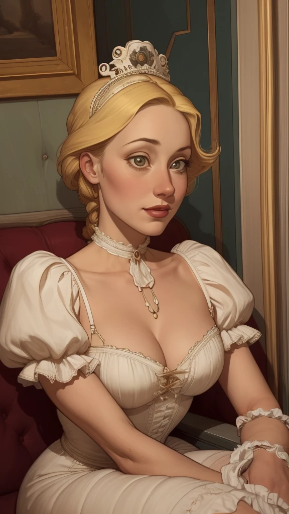 a close-up of a woman in a dress sitting on a train, uma Beautiful woman vitoriana, in victorian aristocrat, rococo queen, Senhora Vitoriana, Beautiful woman, victorian style costume, Adorable woman, gorgeous lady, like an elegant noblewoman, lindo rosto delicado, non-rococo style dress, linda Beautiful woman, Rococo style portrait, intricate victorian dress