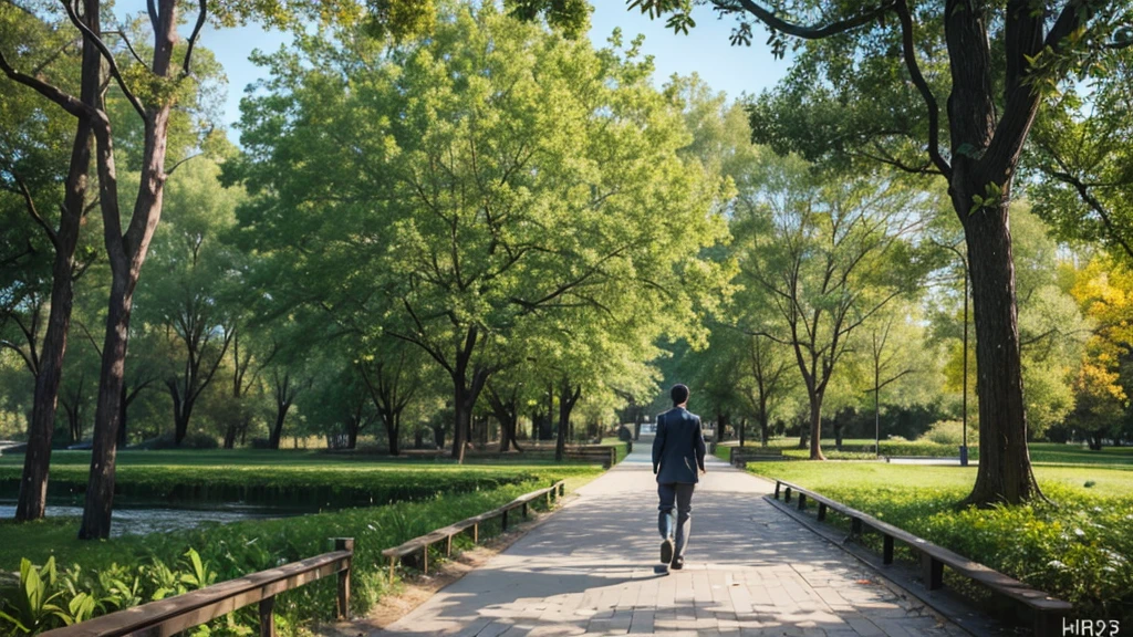 there is a man walking down a path In the park, Photo by Hristofor Zhefarovich, Instagram, realism, Take a walk in the garden, walking through the trees, Take a walk in the park, nature returning to the city, Nature growing around cities, In the city park, In the park, mangrove, Wooded