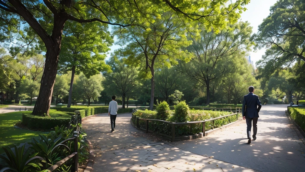 there is a man walking down a path In the park, Photo by Hristofor Zhefarovich, Instagram, realism, Take a walk in the garden, walking through the trees, Take a walk in the park, nature returning to the city, Nature growing around cities, In the city park, In the park, mangrove, Wooded