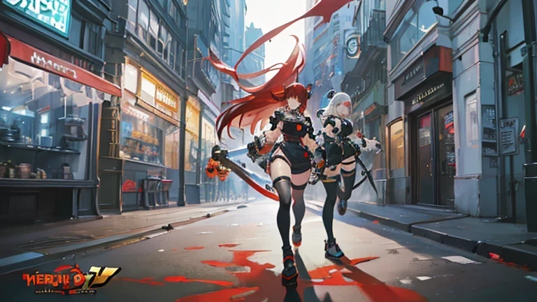 Cartoon characters walking on the city streets at night, Guilty Gear Hard Splash Art, Key Art, official art works, Guilty Gear Hard Graphics, Hyperconceptual Art, guilty gear art direction, high detailed official art works, g liulian art style, King of Fighters Style, Official ink art, guilty gear art style, Fighting Game Characters, rossdraws cartoon vitality