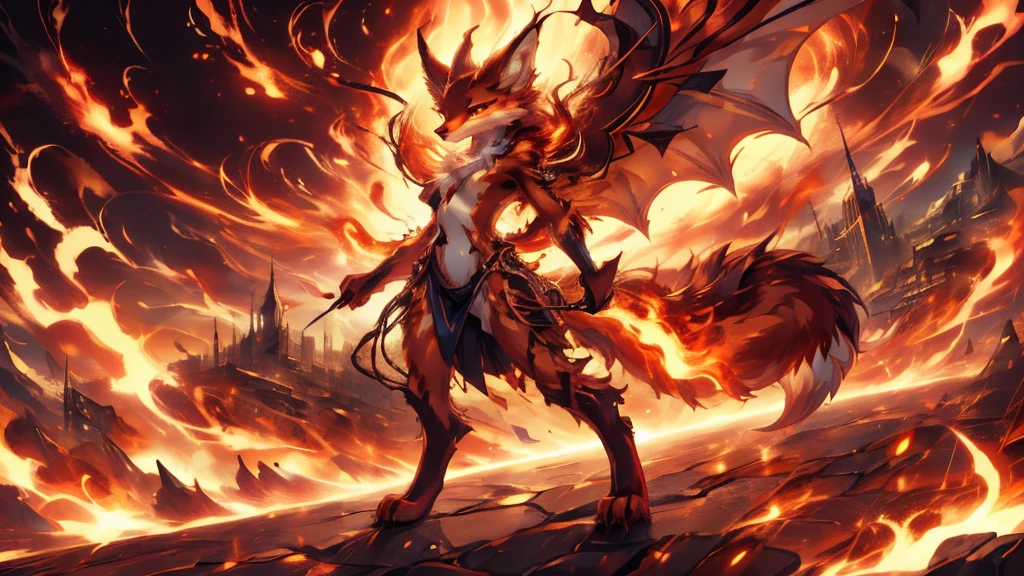 anime girl,tennage girl 18 years old, anime style, white kitsune in fire, dark aura, dark natasha art, city landscape, art by vixen aztra, full body high definition in details the best image quality, add_detail:1  kitsune in hells add_detail:1