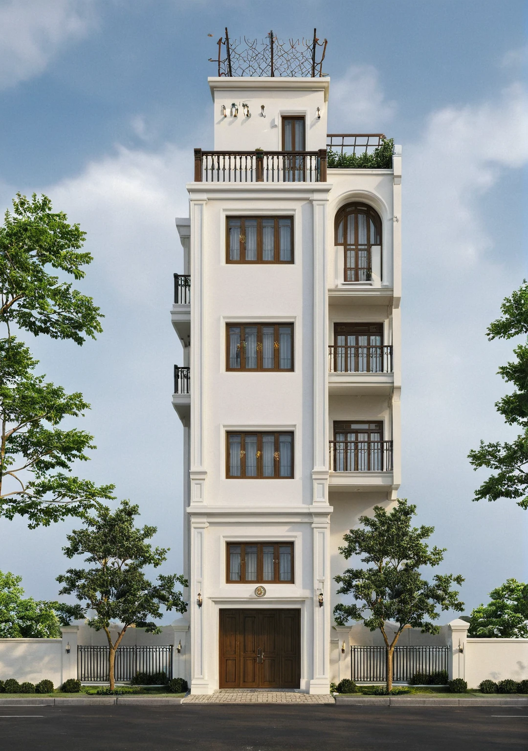 Raw photo,Masterpiece, high quality, best quality, authentic, super detail,
exterior, outdoors, house style neoclassic on the street ,aiaigroup,
road,pavement, grass, trees, sky, cloud, (day:1.1)
