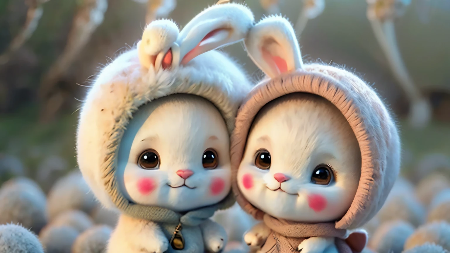 Cute bunny, smiley, by Pixar, Furry art, anime big breast, White background, Character, Outfit