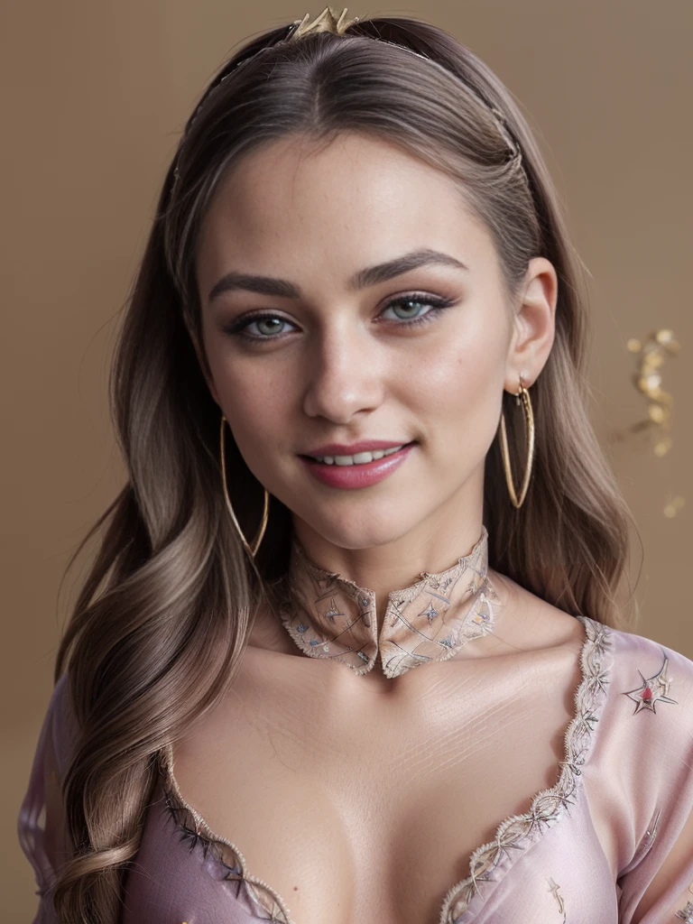 (very detailed:1.5), (no nudity:2), (1girl:1.2), (bra:1,3), tits, (beautiful, Swedish, blonde), (silk bodysuit:1.5), (with yellow pattern very tight to the body:1. 3), (semi-transparent:1.2) (with some embroidery with small floral patterns:1. 3), inside a luxurious room decorated in romantic style, (bun:1.3), (long hair:1.3), half-moon hair ornament, eyeball, half-moon earrings, make-up, seductive smile, lips parted, Hyperrealism, Sony FE GM, 85mm, f/4.0, (cowboy shot:1.5), ((best quality)), ((masterpiece)), anatomically correct