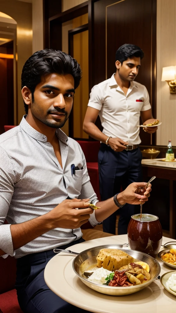 India men eating in a premium hotel