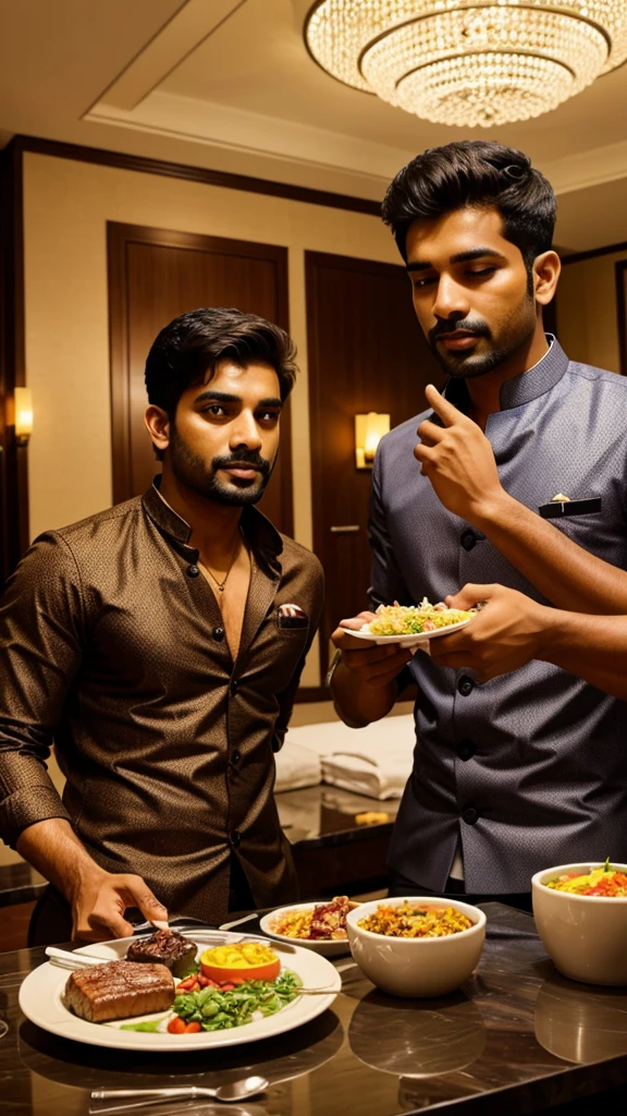 India men eating in a premium hotel