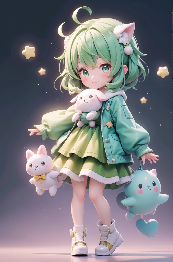 (masterpiece、Highest quality、Dynamic composition),  One girl,  Little,  Particles of light、smile、star、流star群、holding a stuffed rabbit、
