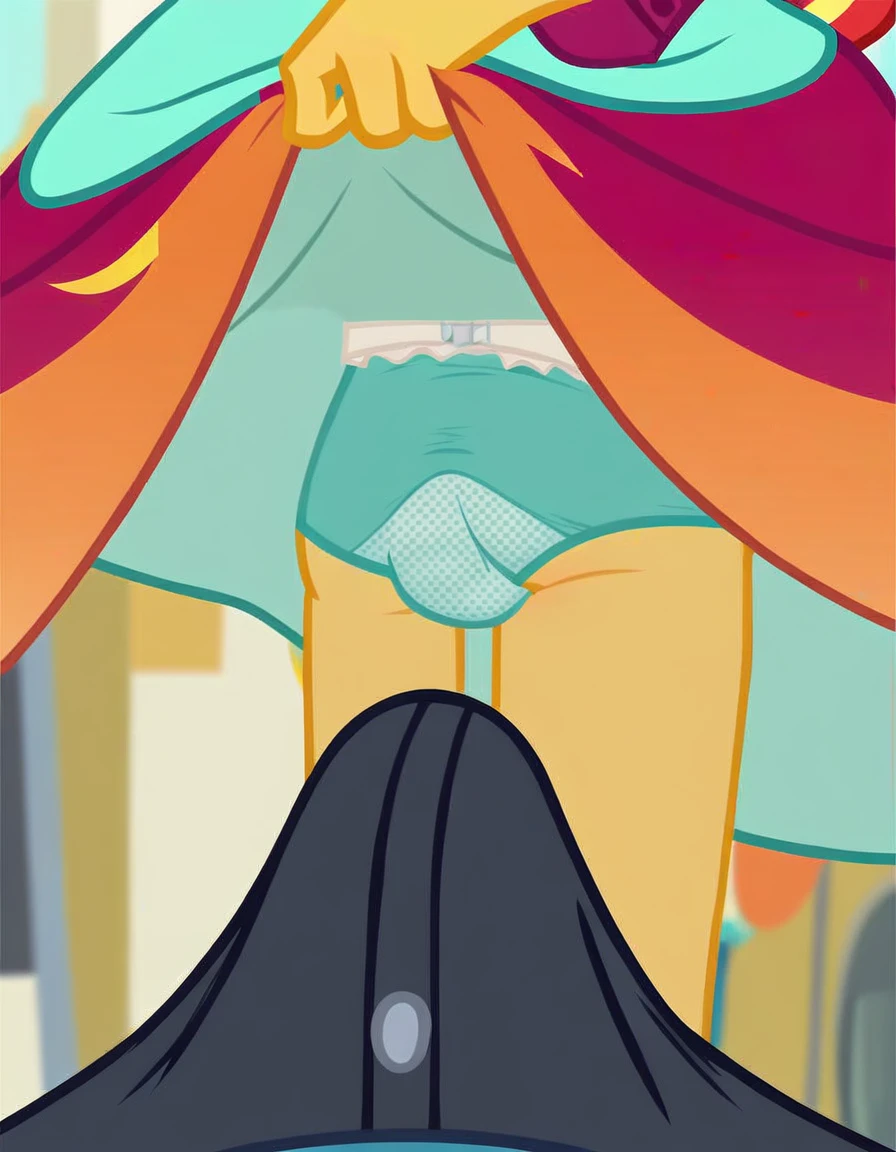 upskirt, duo focus, equestria girls, blushing, sunset shimmer, bra, underwear smiling, butt, clothes, maid, panties, underwear, sunbutt, show accurate, vector, male pov, tenting, crotch big bulge, big erection in pants, offscreen male character