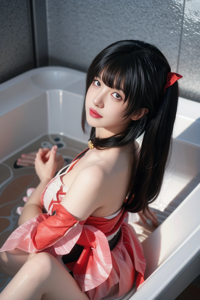 best quality, tmasterpiece,Ultra-high resolution,Clear face,(Reality:1.4),ferpect lighting,(full body photo), (photorealistic:1.50), anime wallpaper, Guviz style artwork, cover-up fantasy up to magic , by Yang J, Guviz, beautiful artwork illustration, beautiful digital artwork, beautiful digital illustration, Li Song, beautiful anime portrait, art style in Beauvot, Perfect water illustration, Very clear water, sparkle_honkai,1girl,((lying in the bath:1.3)), short kimono, bare shoulders, (twintails:1.3), black hair, long hair, hair ornaments, bare feet, indoors, bedroom, potted flowers, windows, curtains, bathroom, Bathtub, (Sleep in the bathtub), (Sleep on your back facing the sky), (From above:1.3), looking at viwer, Lie down, From the front, Underwater,