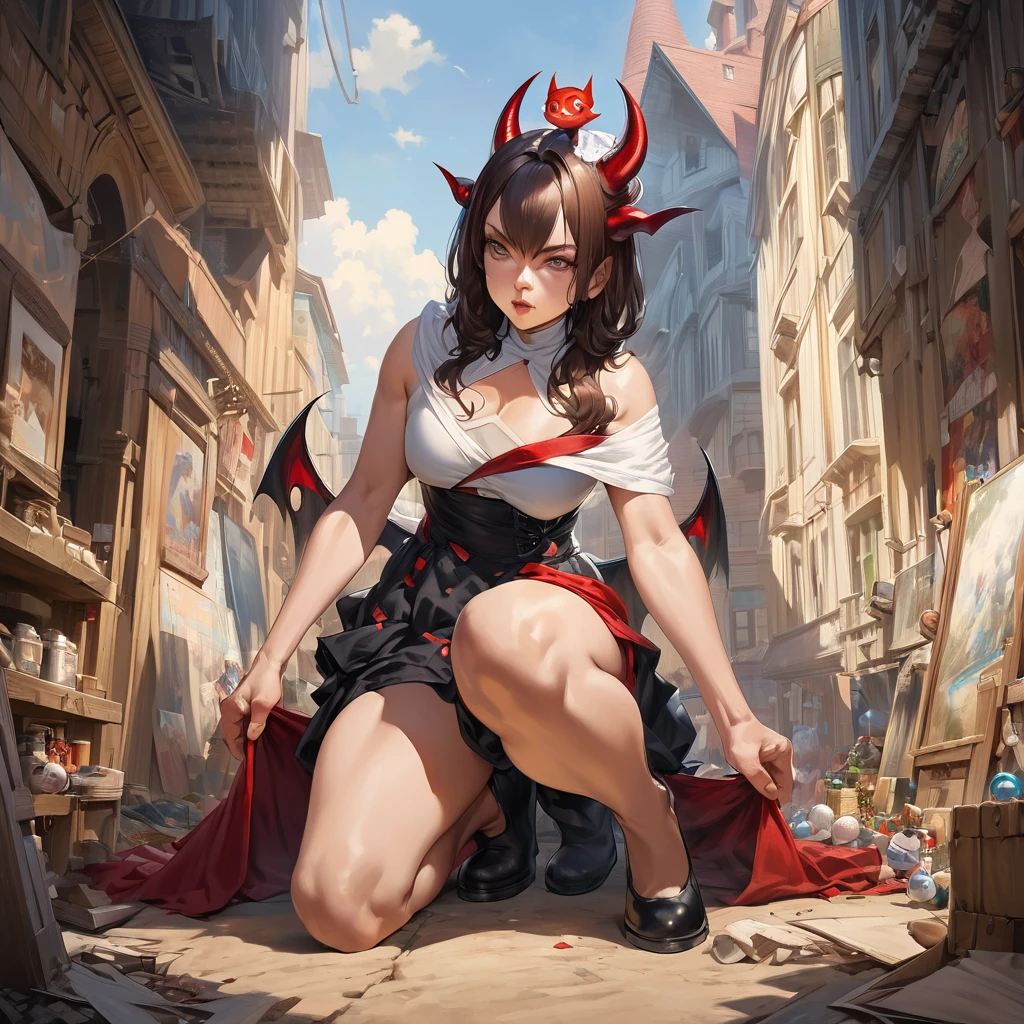 a cartoon image of a woman with devil horns on her head, opal proportions, full-length portrait of a short!, thick, photo by full body, anime Full body illustration, Full body illustration, character is in his natural pose, realistic proportions sww, female protagonist 👀 :8, full body female, fullbody commission for, full character body