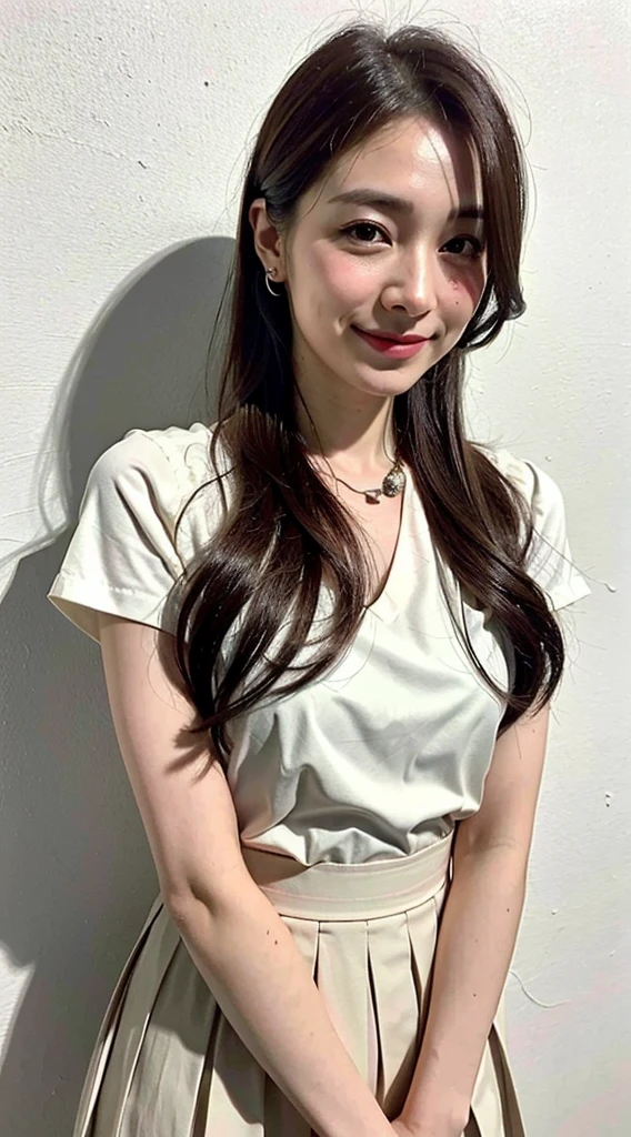 Japan pretty women、1 persons,Super clean and slender、Excellent style  、An ultra-high picture quality、extremely delicate face, Skin and hair、top ponytail hair、Trailing hair,light brown hair、blouse and pleated skirt、Hide your chest with your arms、Asakusa、8k picture、A very cute Japan detached face、A slender、middlebreasts、Eyes and nose stand out clearly、Gentle eyes、A smile