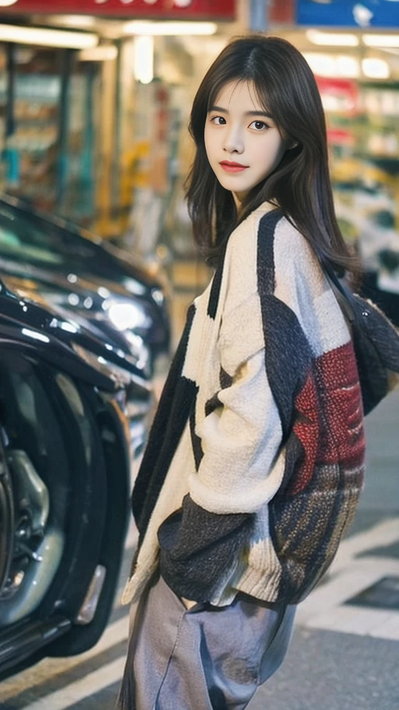 (aesthetics:1.4) A photo of a beautiful Korean fashion model bokeh city night scene
