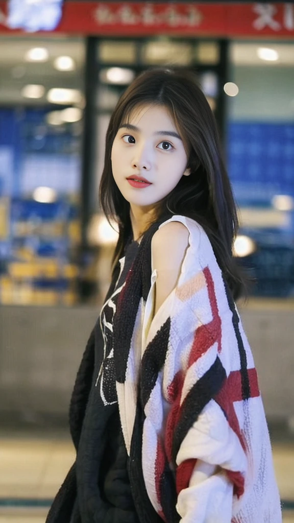 (aesthetics:1.4) A photo of a beautiful Korean fashion model bokeh city night scene