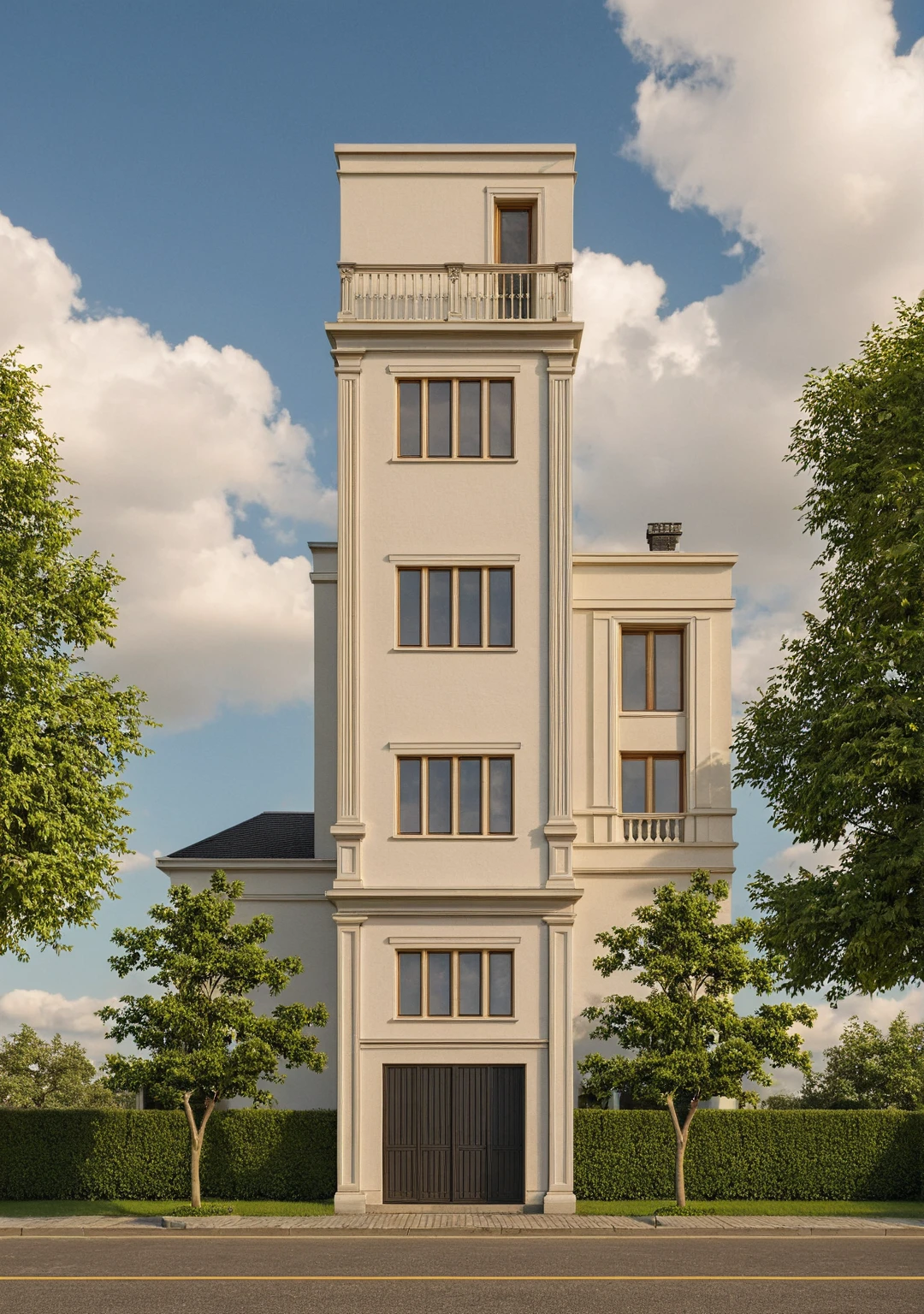 Raw photo,Masterpiece, high quality, best quality, authentic, super detail,
exterior, outdoors, house style neoclassic on the street ,aiaigroup,
road,pavement, grass, trees, sky, cloud, (day:1.1)