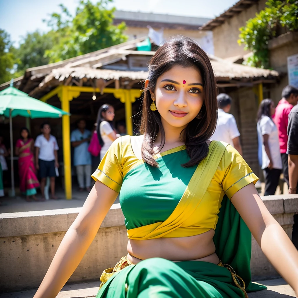 1. **Traditional Attire:**
- "A young Indian girl dressed in a colorful lehenga choli, with intricate henna designs on her hands, standing in front of a grand palace decorated for a festival."
2. **Modern Fashion:**
- "A stylish Indian girl in a trendy urban outfit, with vibrant street art murals in the background, posing confidently on a bustling city street."
3. **Cultural Celebration:**
- "An Indian girl participating in a Holi festival, her face and clothes covered in bright colored powders, with people celebrating joyfully around her."
4. **Village Scene:**
- "A young Indian girl in a simple, traditional salwar kameez, sitting by a tranquil river in a rural village, with lush green fields and thatched-roof huts in the background."
5. **Academic Setting:**
- "An Indian girl in a , sitting at a desk in a classroom, focused on her studies with books and a chalkboard in the background."
6. **Artistic Pursuit:**
- "An Indian girl practicing classical Indian dance, wearing an elegant Bharatanatyam costume, striking a graceful pose