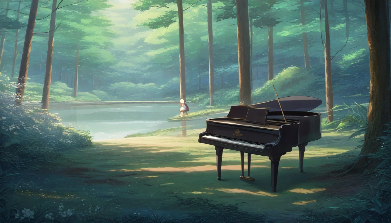 There is a piano on the forest path, Anime Background art, Beautiful peaceful scene in anime, Anime Art Wallpapers 8K, Background artwork, Anime Rush John 8k Woods, Relaxing concept art, anime nature wallpapers, anime art wallpaper 4k, anime art wallpaper 4k, arte koto no ha no niwa, Beautiful anime scenery, Anime Background、White lily flower