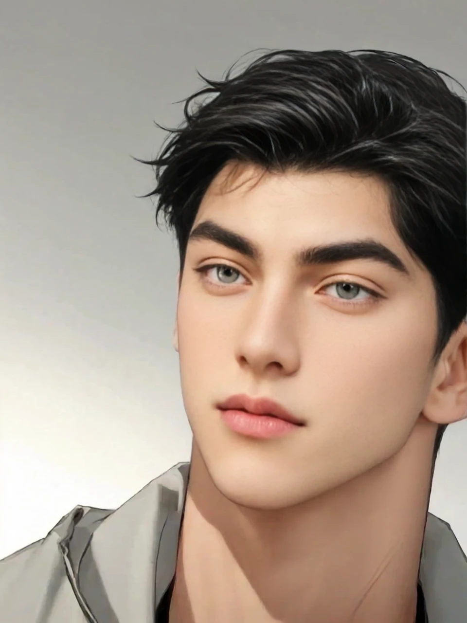 masterpiece, 1boy, adult, handsome, black hair, undercut hair, perfect face, detailed eyes and face, black eyes, clean shaved, muscular, capturing a rural atmosphere, dynamic lighting, unreal engine 5, jacket